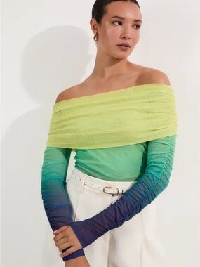 NWT Karen Millen Ombre Mesh Top in Lime and Teal